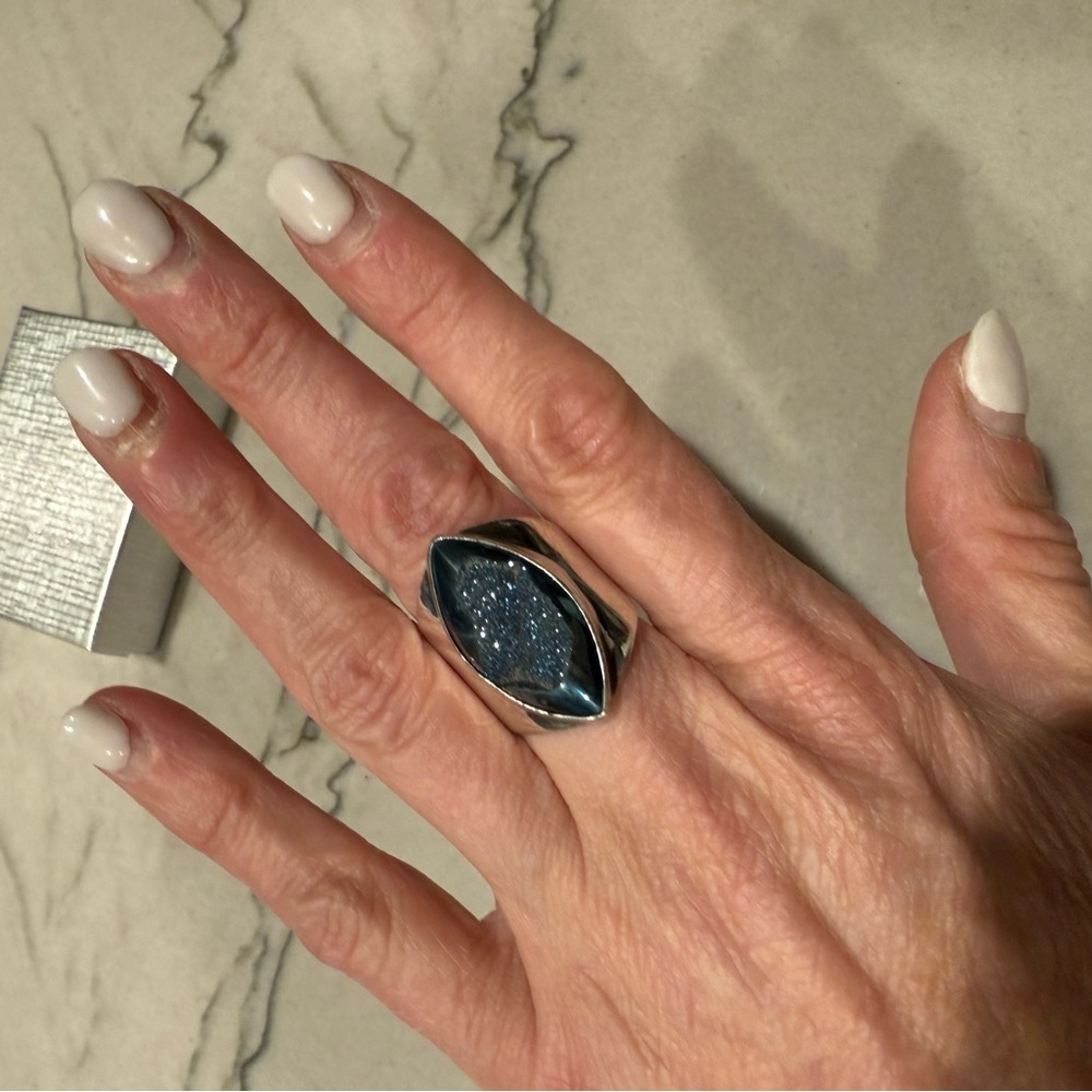 Sterling Silver and Druze Ring Signed by Artist